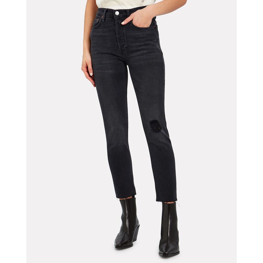 RE/DONE Originals Jeans Black Skinny High-Rise Ankle Cropped Distressed Size 26